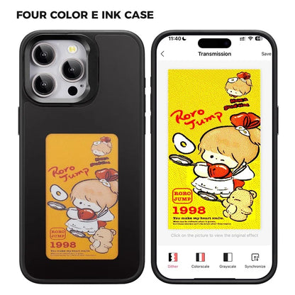 INKZONE For iPhone 15 Pro 4-Color E Ink Phone Cover NFC Projection DIY Pattern Kickstand