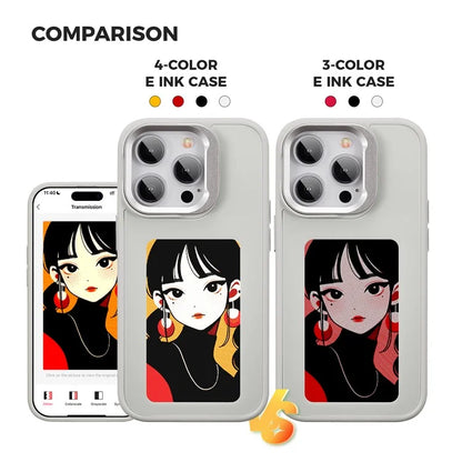 INKZONE For iPhone 15 Pro 4-Color E Ink Phone Cover NFC Projection DIY Pattern Kickstand