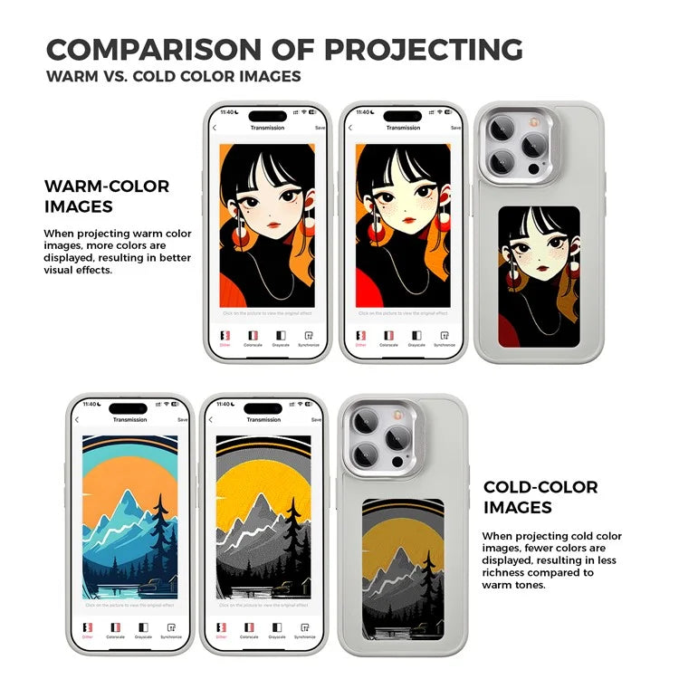 INKZONE For iPhone 15 Pro 4-Color E Ink Phone Cover NFC Projection DIY Pattern Kickstand