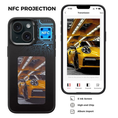 INKZONE For iPhone 13 / 14 Four-Color E Ink Phone Case NFC DIY Pattern Cover with Kickstand