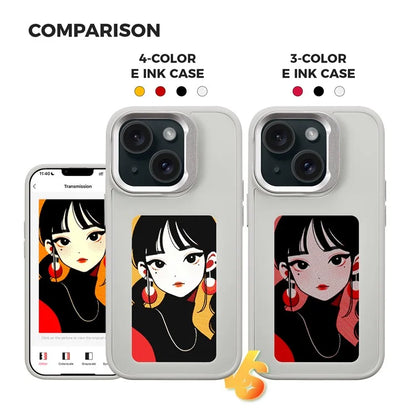 INKZONE For iPhone 13 / 14 Four-Color E Ink Phone Case NFC DIY Pattern Cover with Kickstand