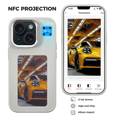 INKZONE For iPhone 13 / 14 Four-Color E Ink Phone Case NFC DIY Pattern Cover with Kickstand