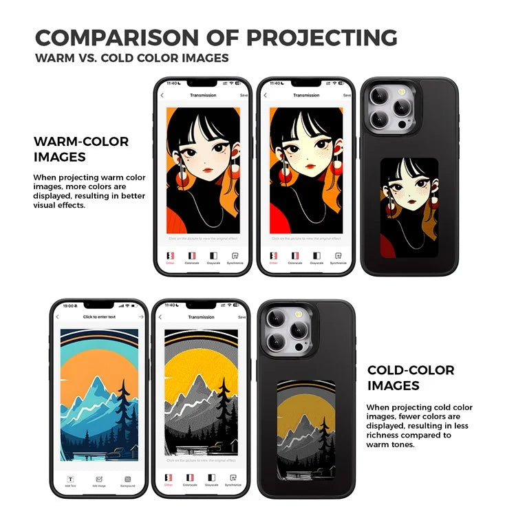 INKZONE For iPhone 13 Pro Max E Ink Phone Case Kickstand DIY Pattern Four-Color Display
