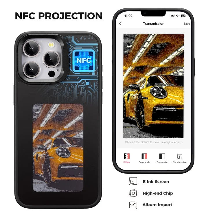 INKZONE For iPhone 13 Pro Max E Ink Phone Case Kickstand DIY Pattern Four-Color Display