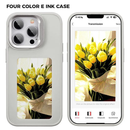 INKZONE For iPhone 13 Pro Max E Ink Phone Case Kickstand DIY Pattern Four-Color Display