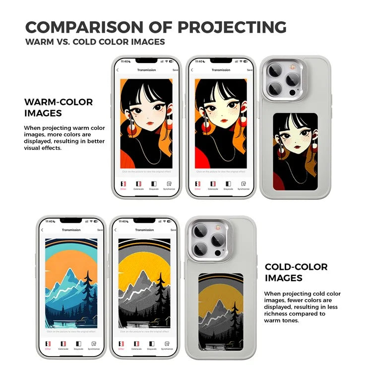 INKZONE For iPhone 13 Pro Max E Ink Phone Case Kickstand DIY Pattern Four-Color Display