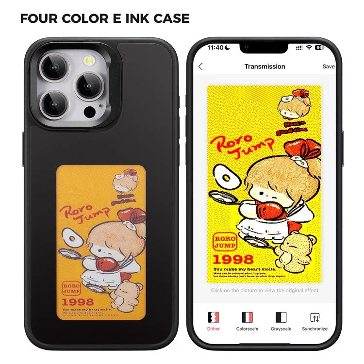 INKZONE For iPhone 13 Pro 4-Color E Ink Phone Case Kickstand DIY Customized Pattern