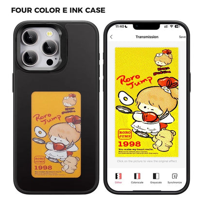 INKZONE For iPhone 13 Pro 4-Color E Ink Phone Case Kickstand DIY Customized Pattern