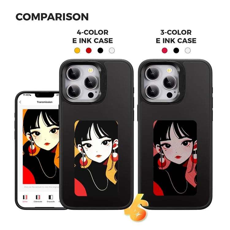 INKZONE For iPhone 13 Pro 4-Color E Ink Phone Case Kickstand DIY Customized Pattern