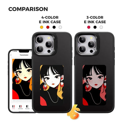 INKZONE For iPhone 13 Pro 4-Color E Ink Phone Case Kickstand DIY Customized Pattern