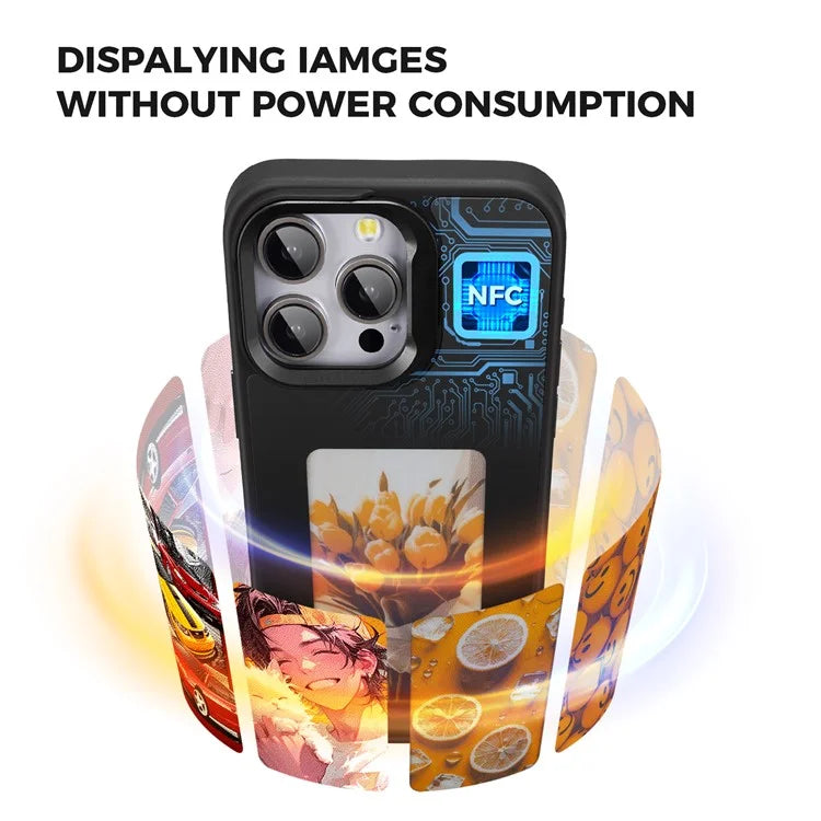 INKZONE For iPhone 13 Pro 4-Color E Ink Phone Case Kickstand DIY Customized Pattern