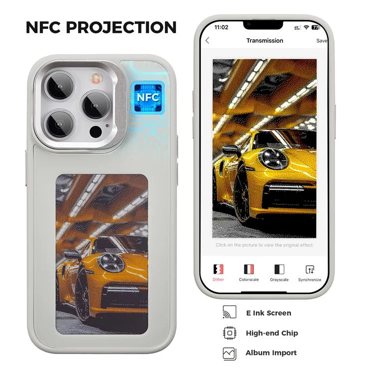 INKZONE For iPhone 13 Pro 4-Color E Ink Phone Case Kickstand DIY Customized Pattern