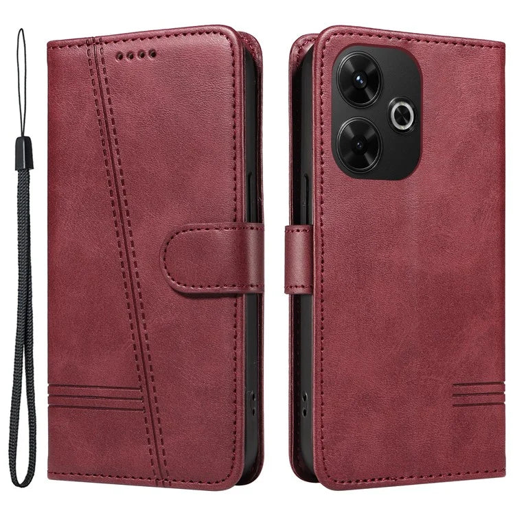 For Xiaomi Redmi 13 5G / 13 4G Anti-Scratch Phone Case Imprinted Line PU Leather Cover Wallet with Wrist Strap