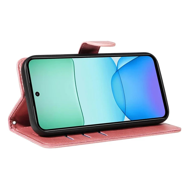 For Xiaomi Redmi 13 5G / 13 4G Anti-Scratch Phone Case Imprinted Line PU Leather Cover Wallet with Wrist Strap