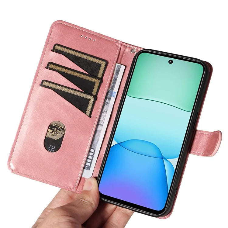 For Xiaomi Redmi 13 5G / 13 4G Anti-Scratch Phone Case Imprinted Line PU Leather Cover Wallet with Wrist Strap