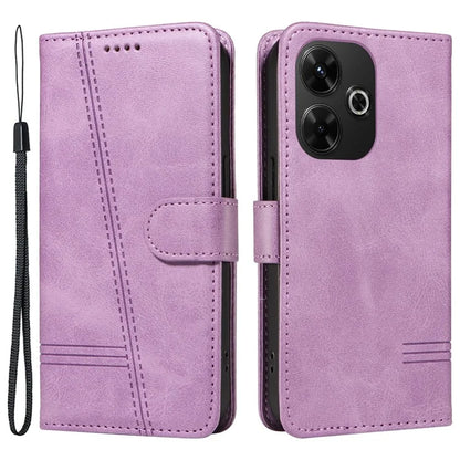 For Xiaomi Redmi 13 5G / 13 4G Anti-Scratch Phone Case Imprinted Line PU Leather Cover Wallet with Wrist Strap