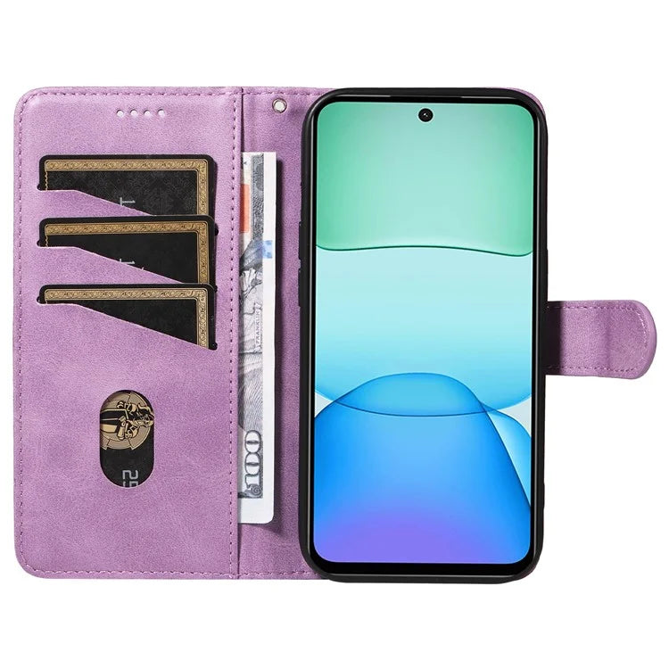 For Xiaomi Redmi 13 5G / 13 4G Anti-Scratch Phone Case Imprinted Line PU Leather Cover Wallet with Wrist Strap