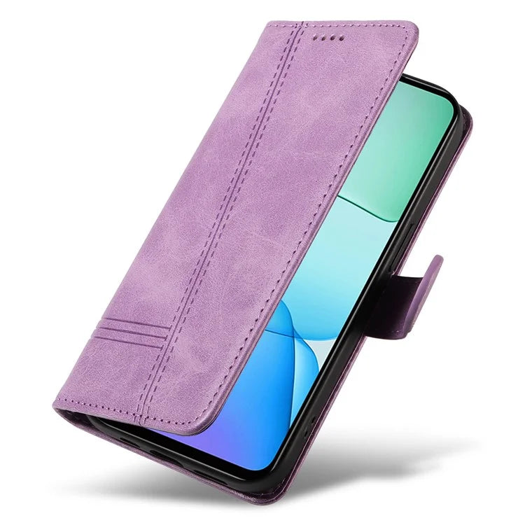 For Xiaomi Redmi 13 5G / 13 4G Anti-Scratch Phone Case Imprinted Line PU Leather Cover Wallet with Wrist Strap