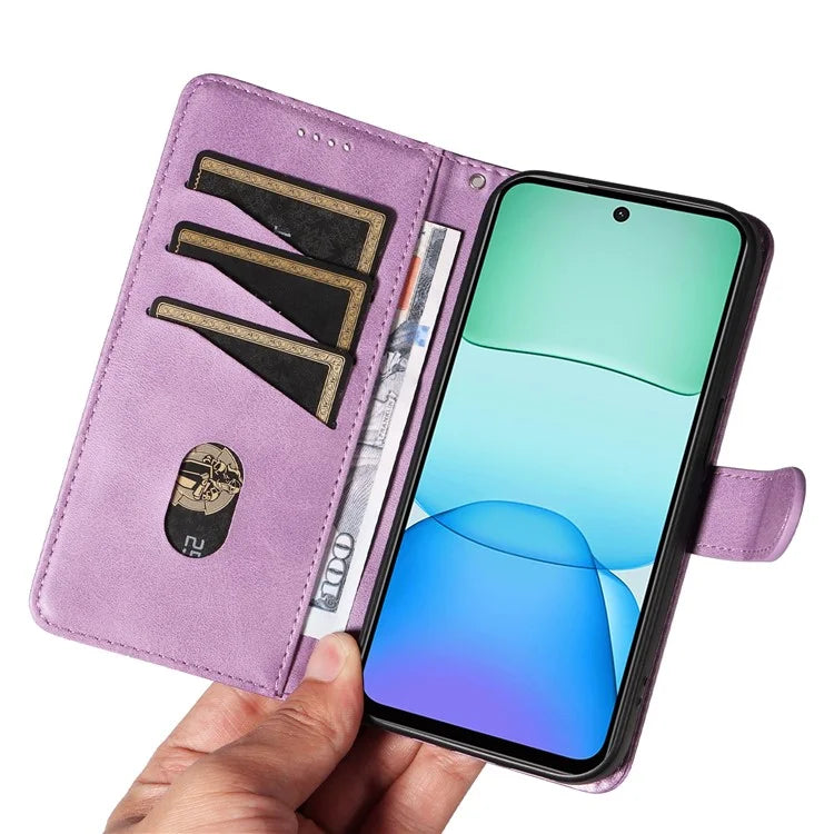 For Xiaomi Redmi 13 5G / 13 4G Anti-Scratch Phone Case Imprinted Line PU Leather Cover Wallet with Wrist Strap