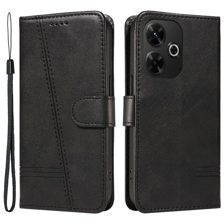 For Xiaomi Redmi 13 5G / 13 4G Anti-Scratch Phone Case Imprinted Line PU Leather Cover Wallet with Wrist Strap