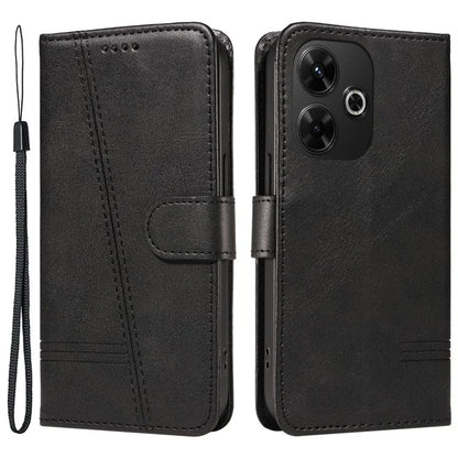 For Xiaomi Redmi 13 5G / 13 4G Anti-Scratch Phone Case Imprinted Line PU Leather Cover Wallet with Wrist Strap