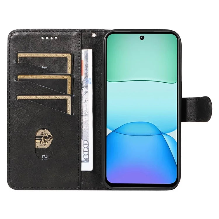For Xiaomi Redmi 13 5G / 13 4G Anti-Scratch Phone Case Imprinted Line PU Leather Cover Wallet with Wrist Strap