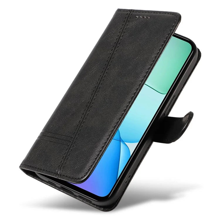 For Xiaomi Redmi 13 5G / 13 4G Anti-Scratch Phone Case Imprinted Line PU Leather Cover Wallet with Wrist Strap