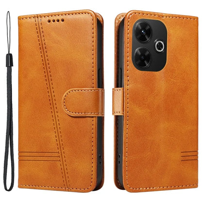 For Xiaomi Redmi 13 5G / 13 4G Anti-Scratch Phone Case Imprinted Line PU Leather Cover Wallet with Wrist Strap