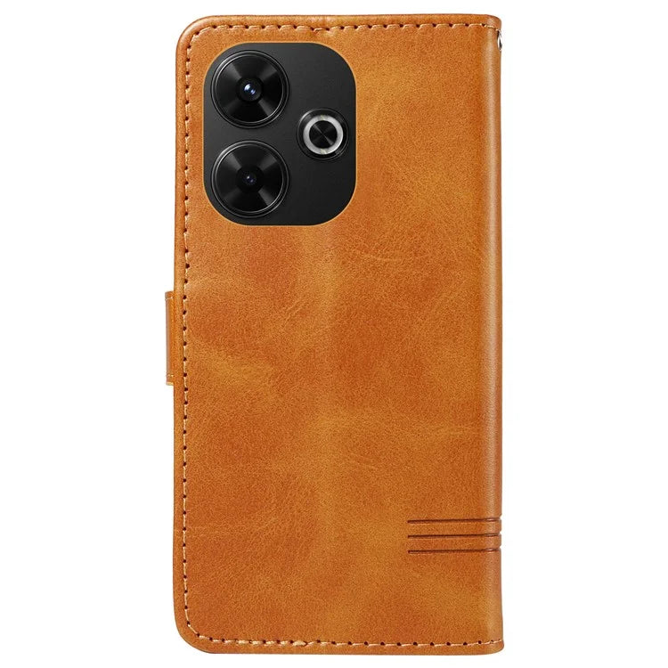 For Xiaomi Redmi 13 5G / 13 4G Anti-Scratch Phone Case Imprinted Line PU Leather Cover Wallet with Wrist Strap