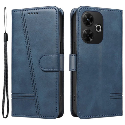 For Xiaomi Redmi 13 5G / 13 4G Anti-Scratch Phone Case Imprinted Line PU Leather Cover Wallet with Wrist Strap
