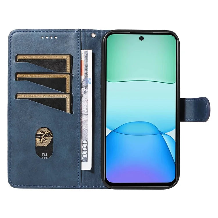 For Xiaomi Redmi 13 5G / 13 4G Anti-Scratch Phone Case Imprinted Line PU Leather Cover Wallet with Wrist Strap