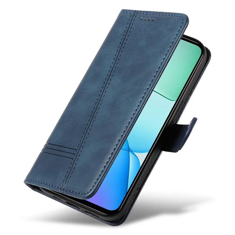 For Xiaomi Redmi 13 5G / 13 4G Anti-Scratch Phone Case Imprinted Line PU Leather Cover Wallet with Wrist Strap