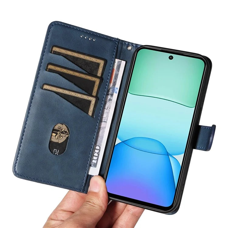 For Xiaomi Redmi 13 5G / 13 4G Anti-Scratch Phone Case Imprinted Line PU Leather Cover Wallet with Wrist Strap