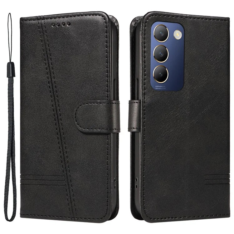 For vivo V40 SE 5G / Y100 5G (Indonesia) / Y200e 5G / V30 Lite 5G (India) Case T-Shaped Lines PU Leather Wallet Phone Cover