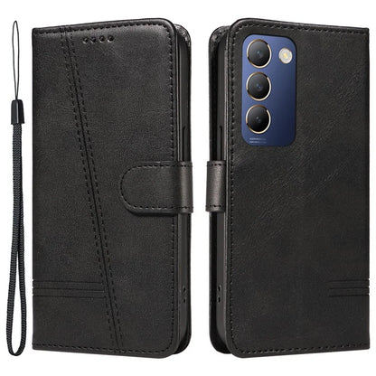 For vivo V40 SE 5G / Y100 5G (Indonesia) / Y200e 5G / V30 Lite 5G (India) Case T-Shaped Lines PU Leather Wallet Phone Cover