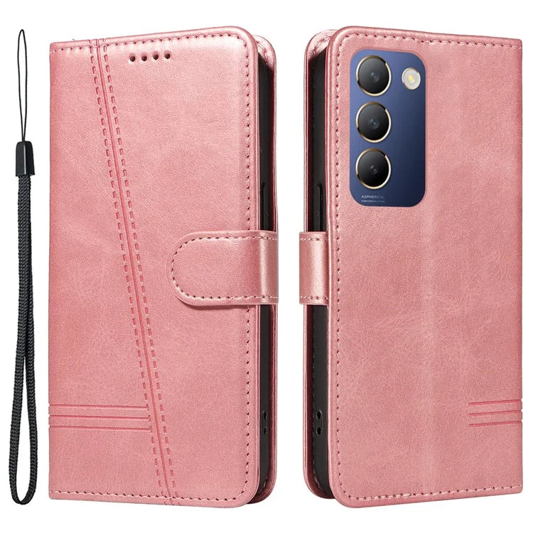 For vivo V40 SE 5G / Y100 5G (Indonesia) / Y200e 5G / V30 Lite 5G (India) Case T-Shaped Lines PU Leather Wallet Phone Cover