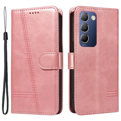 For vivo V40 SE 5G / Y100 5G (Indonesia) / Y200e 5G / V30 Lite 5G (India) Case T-Shaped Lines PU Leather Wallet Phone Cover