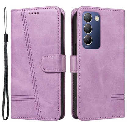 For vivo V40 SE 5G / Y100 5G (Indonesia) / Y200e 5G / V30 Lite 5G (India) Case T-Shaped Lines PU Leather Wallet Phone Cover