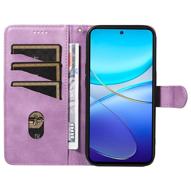 For vivo V40 SE 5G / Y100 5G (Indonesia) / Y200e 5G / V30 Lite 5G (India) Case T-Shaped Lines PU Leather Wallet Phone Cover