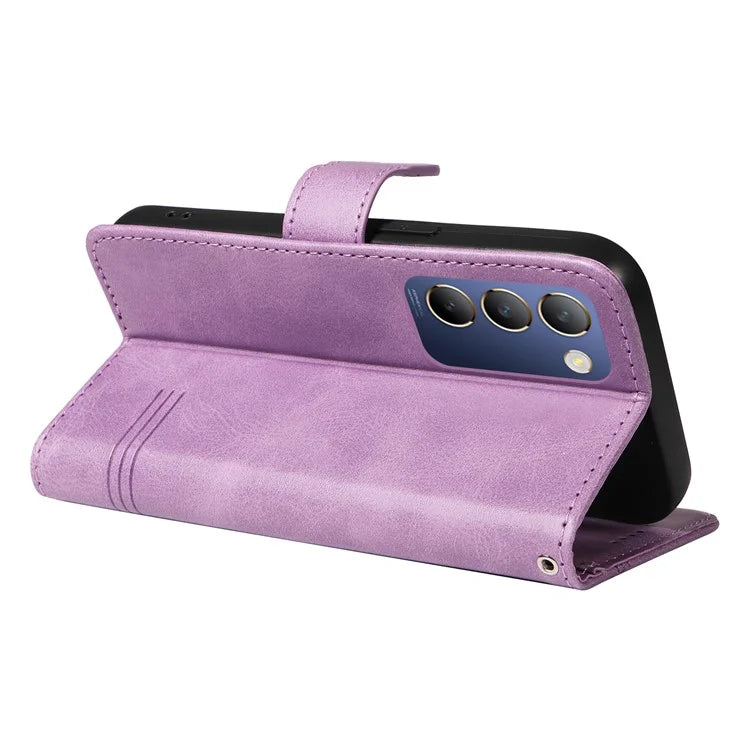 For vivo V40 SE 5G / Y100 5G (Indonesia) / Y200e 5G / V30 Lite 5G (India) Case T-Shaped Lines PU Leather Wallet Phone Cover