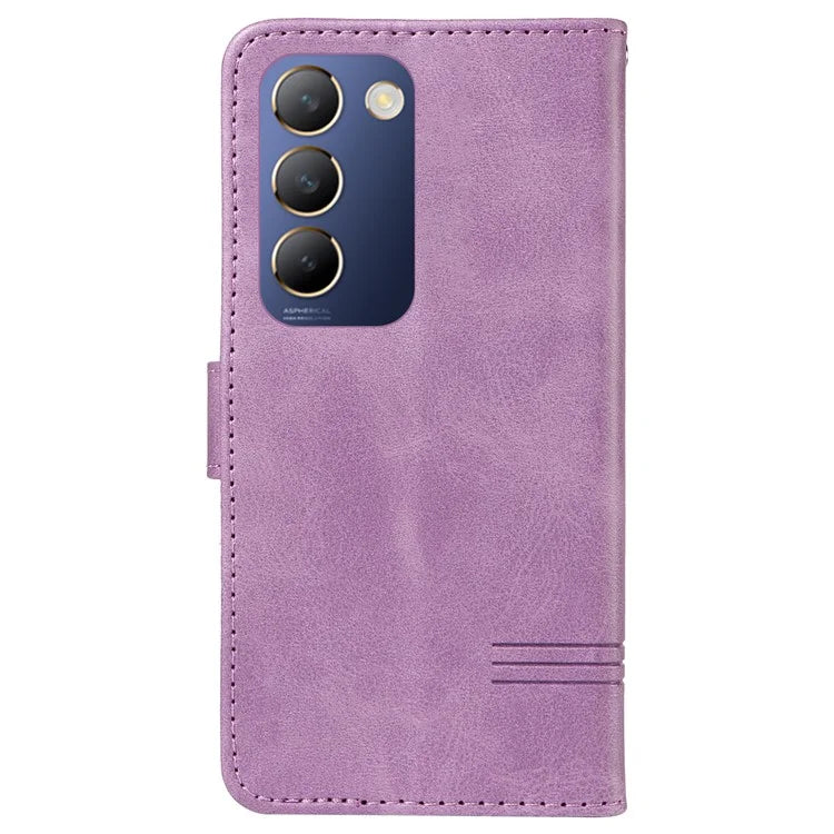 For vivo V40 SE 5G / Y100 5G (Indonesia) / Y200e 5G / V30 Lite 5G (India) Case T-Shaped Lines PU Leather Wallet Phone Cover