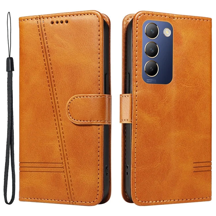 For vivo V40 SE 5G / Y100 5G (Indonesia) / Y200e 5G / V30 Lite 5G (India) Case T-Shaped Lines PU Leather Wallet Phone Cover