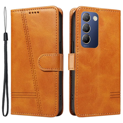 For vivo V40 SE 5G / Y100 5G (Indonesia) / Y200e 5G / V30 Lite 5G (India) Case T-Shaped Lines PU Leather Wallet Phone Cover