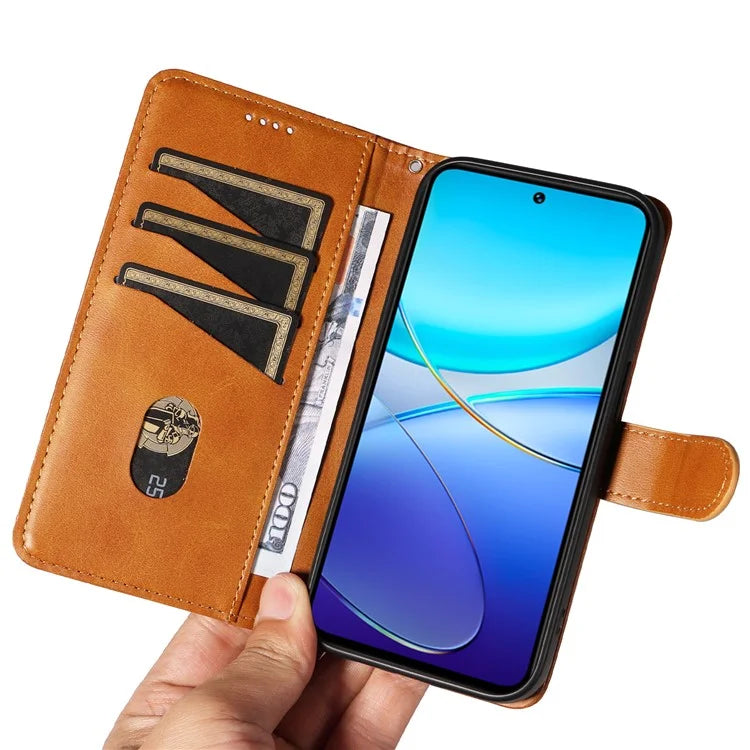 For vivo V40 SE 5G / Y100 5G (Indonesia) / Y200e 5G / V30 Lite 5G (India) Case T-Shaped Lines PU Leather Wallet Phone Cover