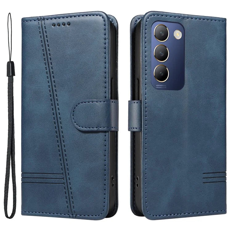 For vivo V40 SE 5G / Y100 5G (Indonesia) / Y200e 5G / V30 Lite 5G (India) Case T-Shaped Lines PU Leather Wallet Phone Cover