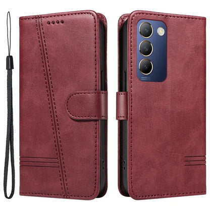 For vivo V40 SE 5G / Y100 5G (Indonesia) / Y200e 5G / V30 Lite 5G (India) Case T-Shaped Lines PU Leather Wallet Phone Cover