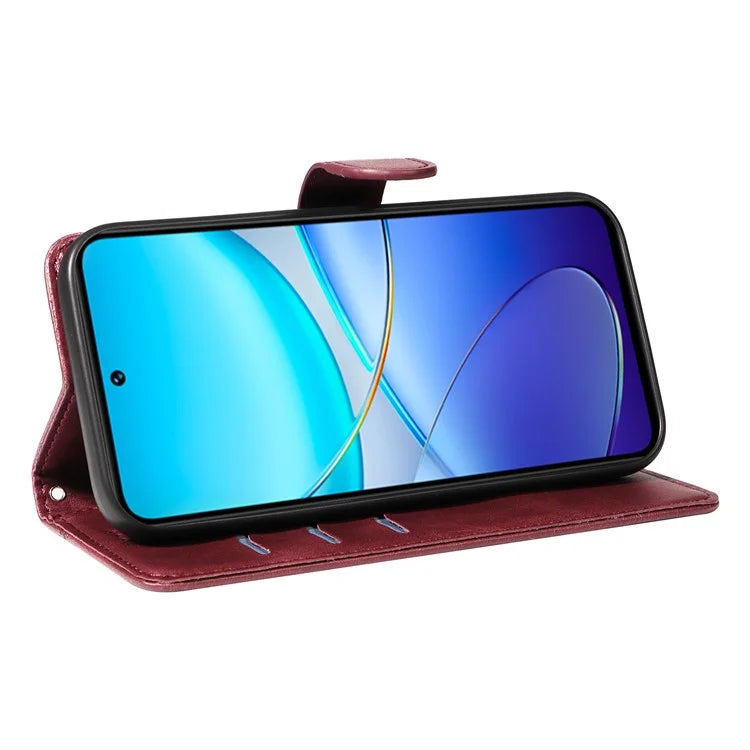For vivo V40 SE 5G / Y100 5G (Indonesia) / Y200e 5G / V30 Lite 5G (India) Case T-Shaped Lines PU Leather Wallet Phone Cover