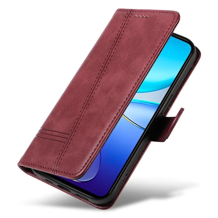 For vivo V40 SE 5G / Y100 5G (Indonesia) / Y200e 5G / V30 Lite 5G (India) Case T-Shaped Lines PU Leather Wallet Phone Cover