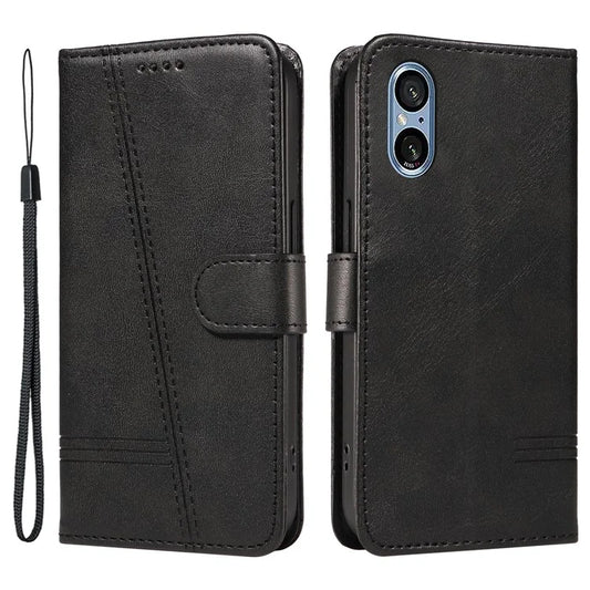 For Sony Xperia 10 VI Case PU Leather Wallet Lines Imprint Phone Cover