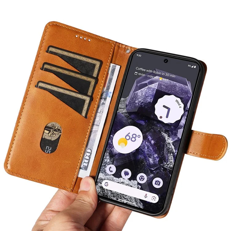 For Google Pixel 8 Case Leather Phone Cover with Wallet and Horizontal Viewing Stand